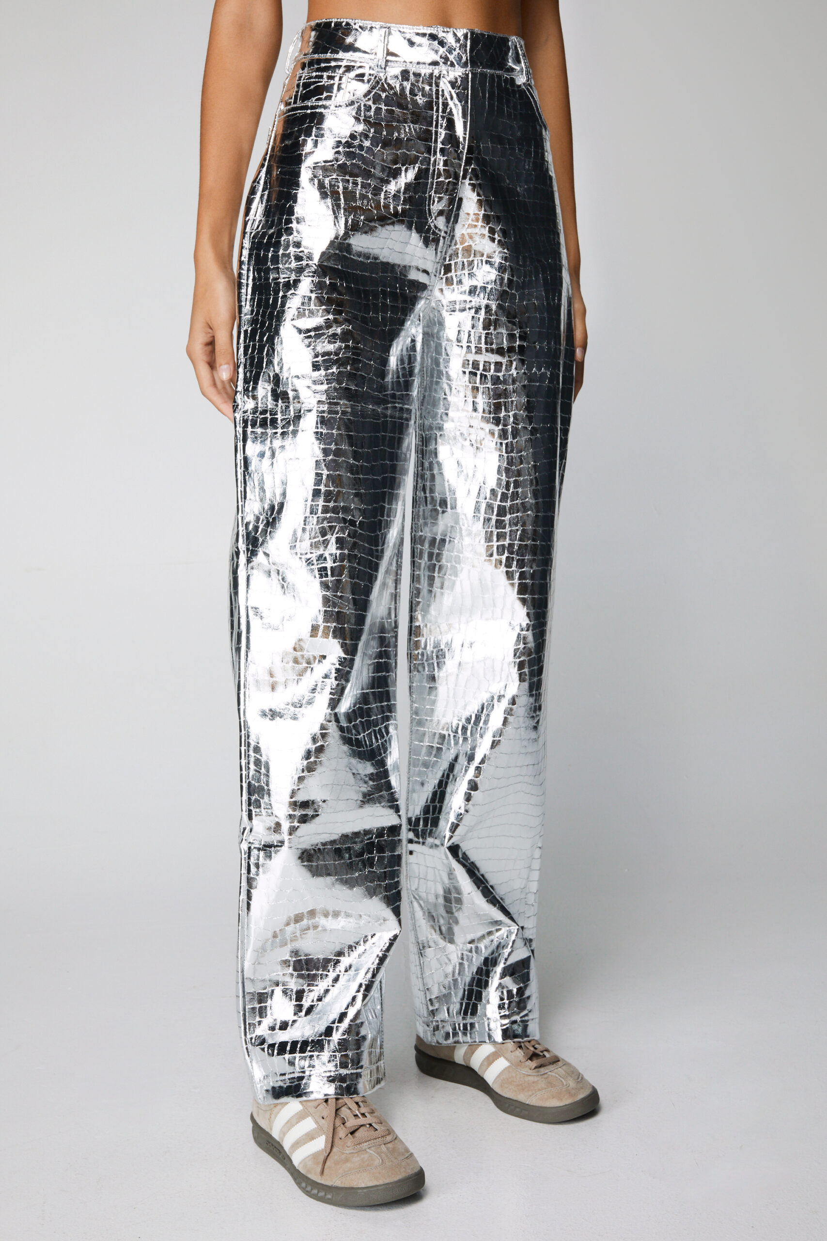 Premium Metallic Croc Straight Leg Pants