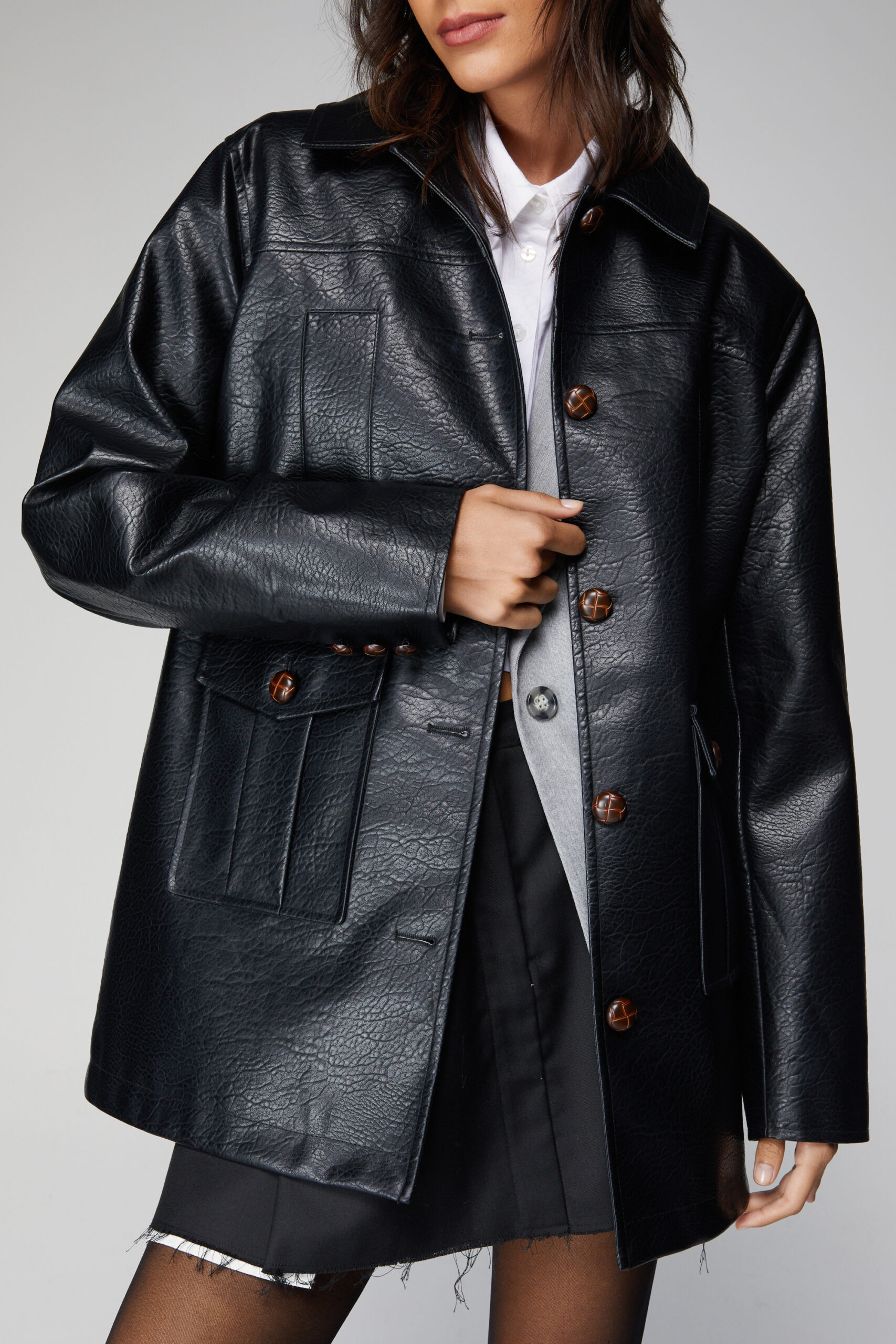 Premium Button Front Faux Leather Jacket