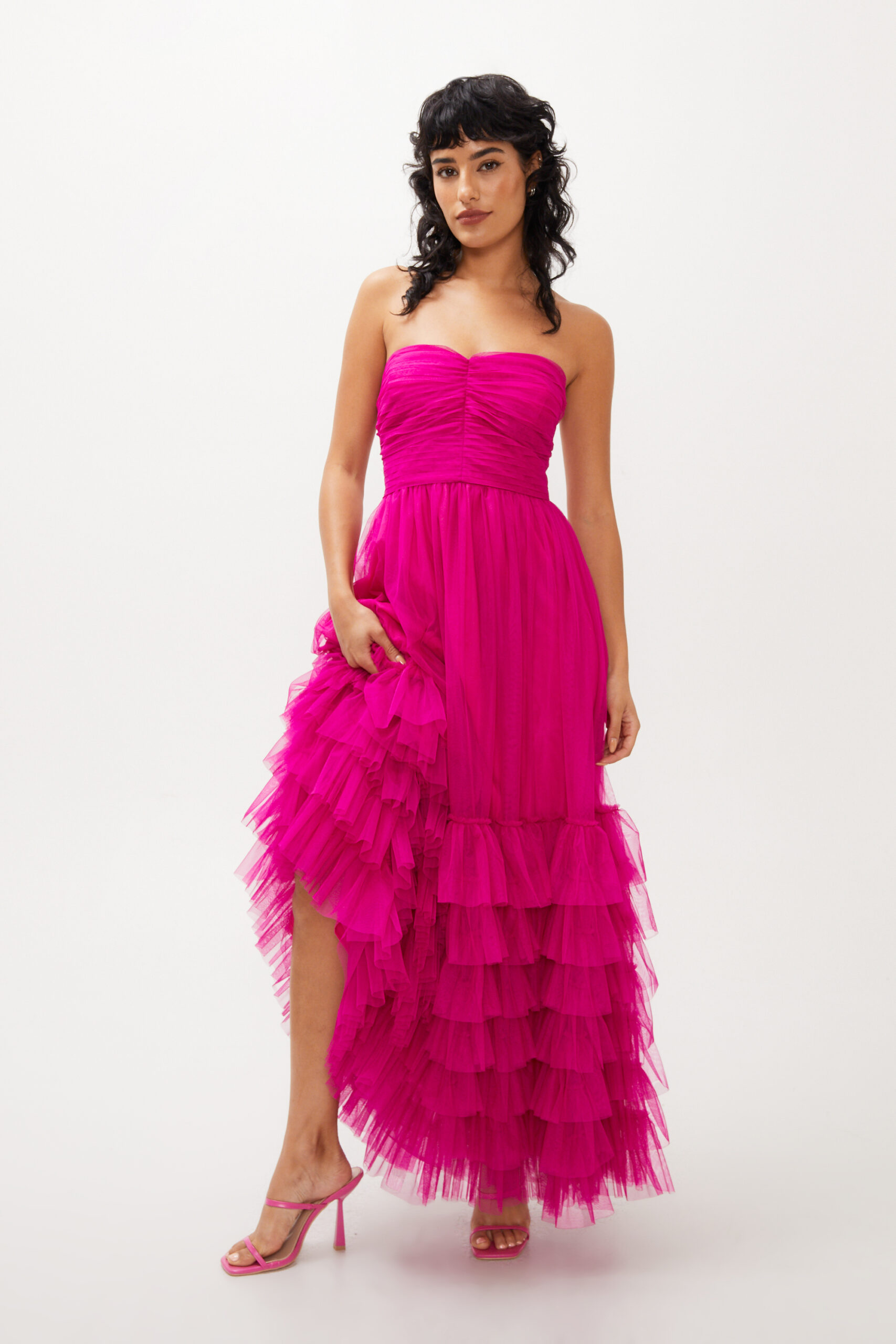 Tulle Frill Bandeau Maxi Dress