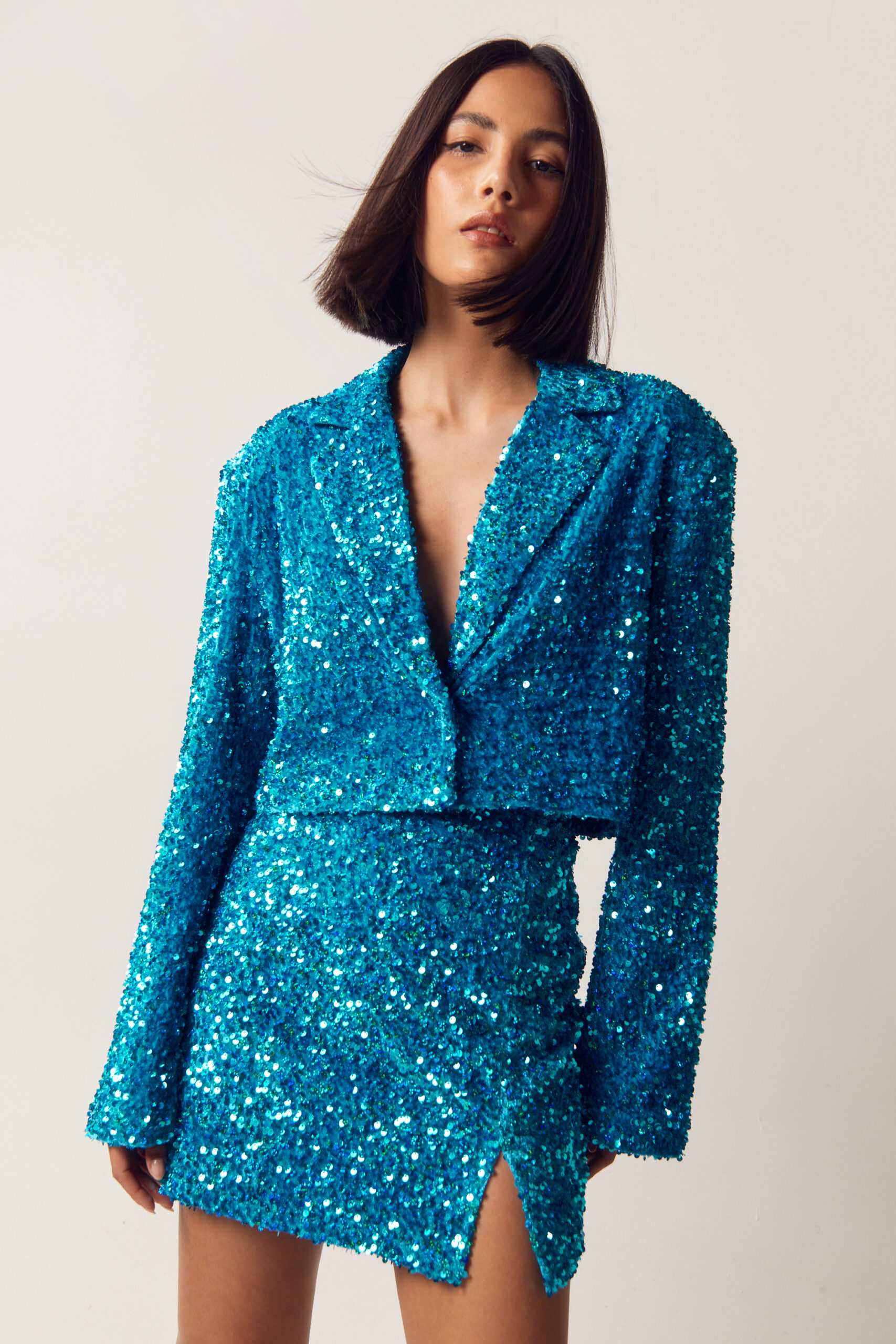 Tailored Sequin Crop Blazer