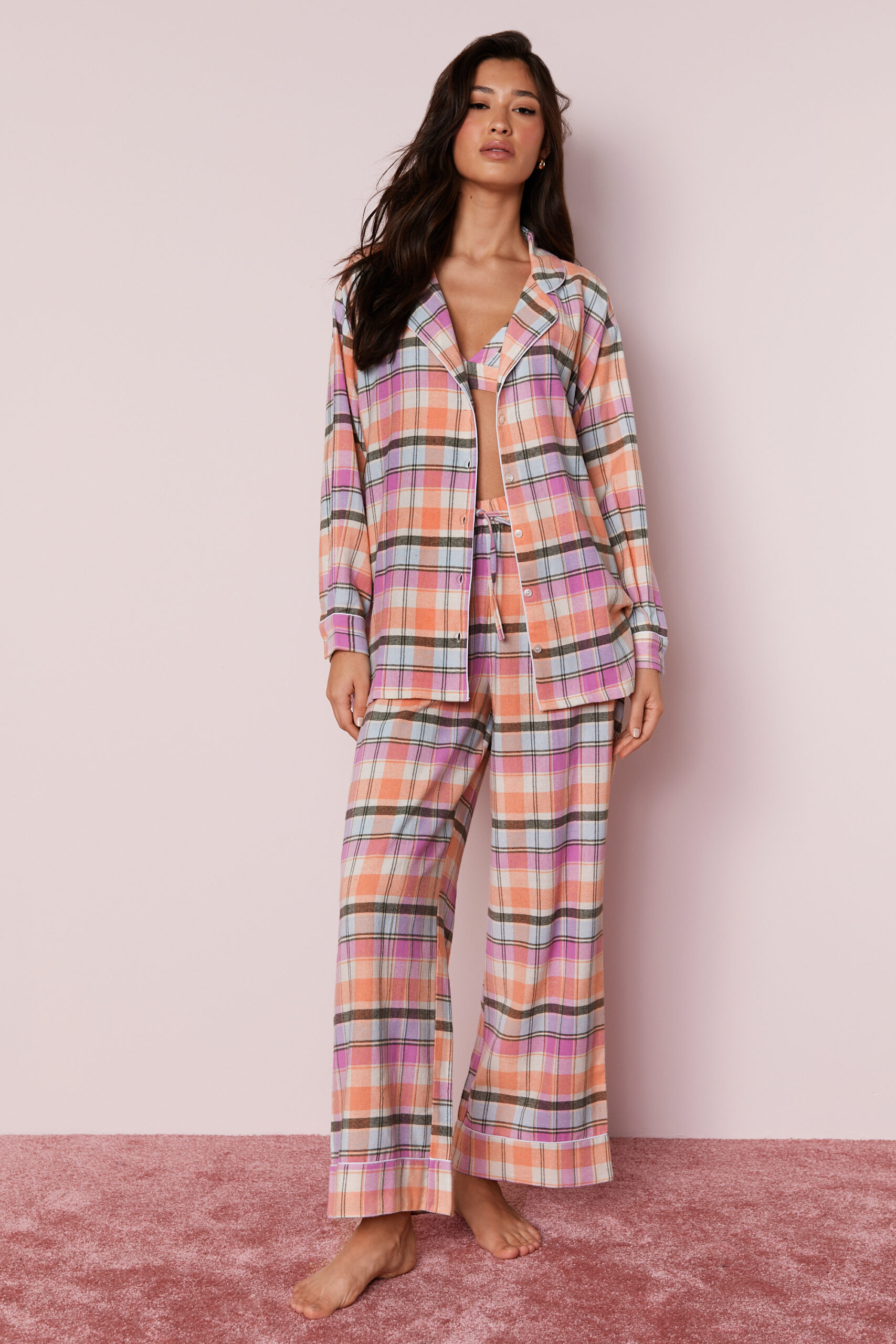 Cotton Yarn Dyed Plaid 3pc Pajama Pants Set