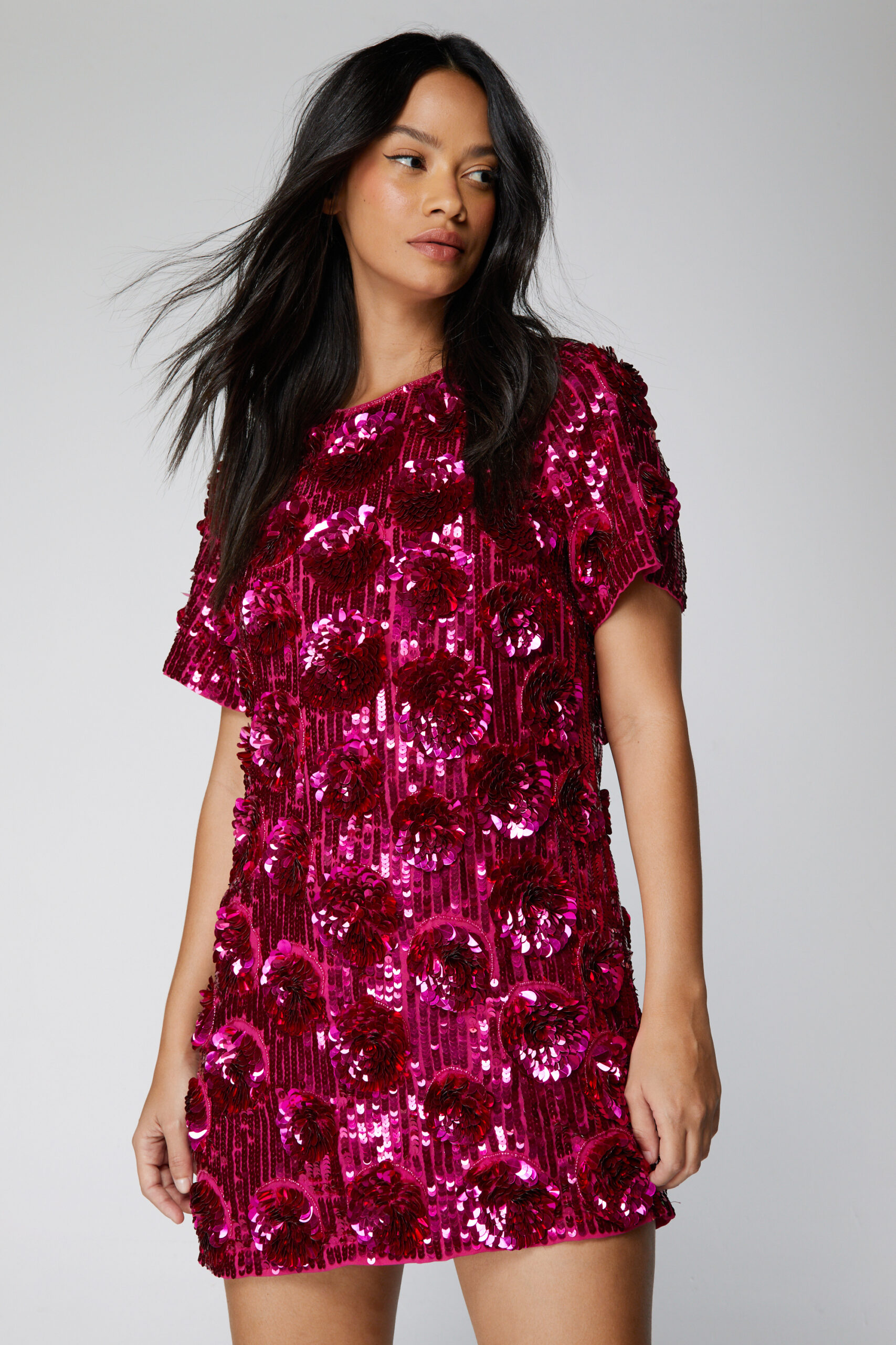 3D Floral Sequin Mini Dress