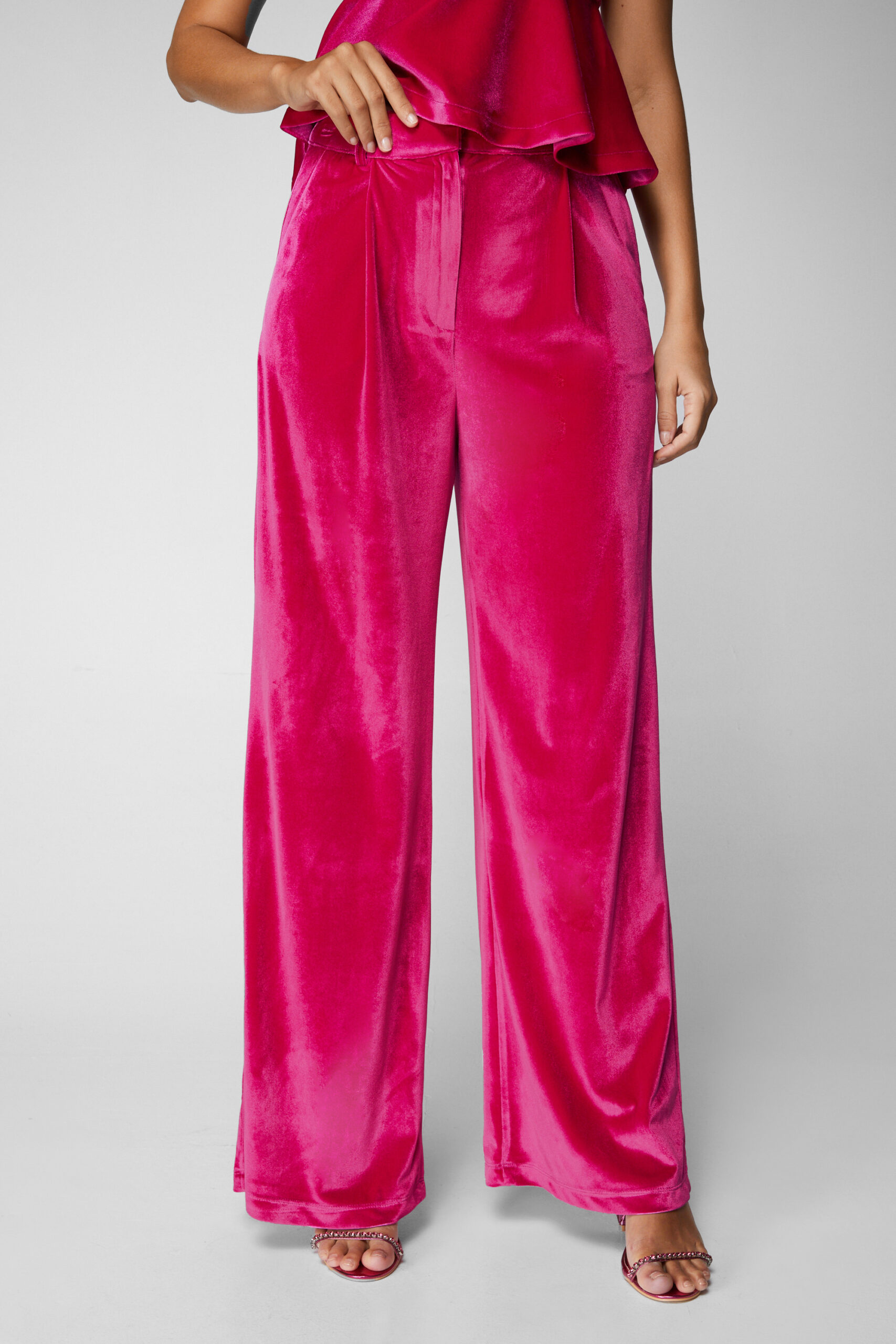 Premium Velvet Tailored Wide Leg Pants