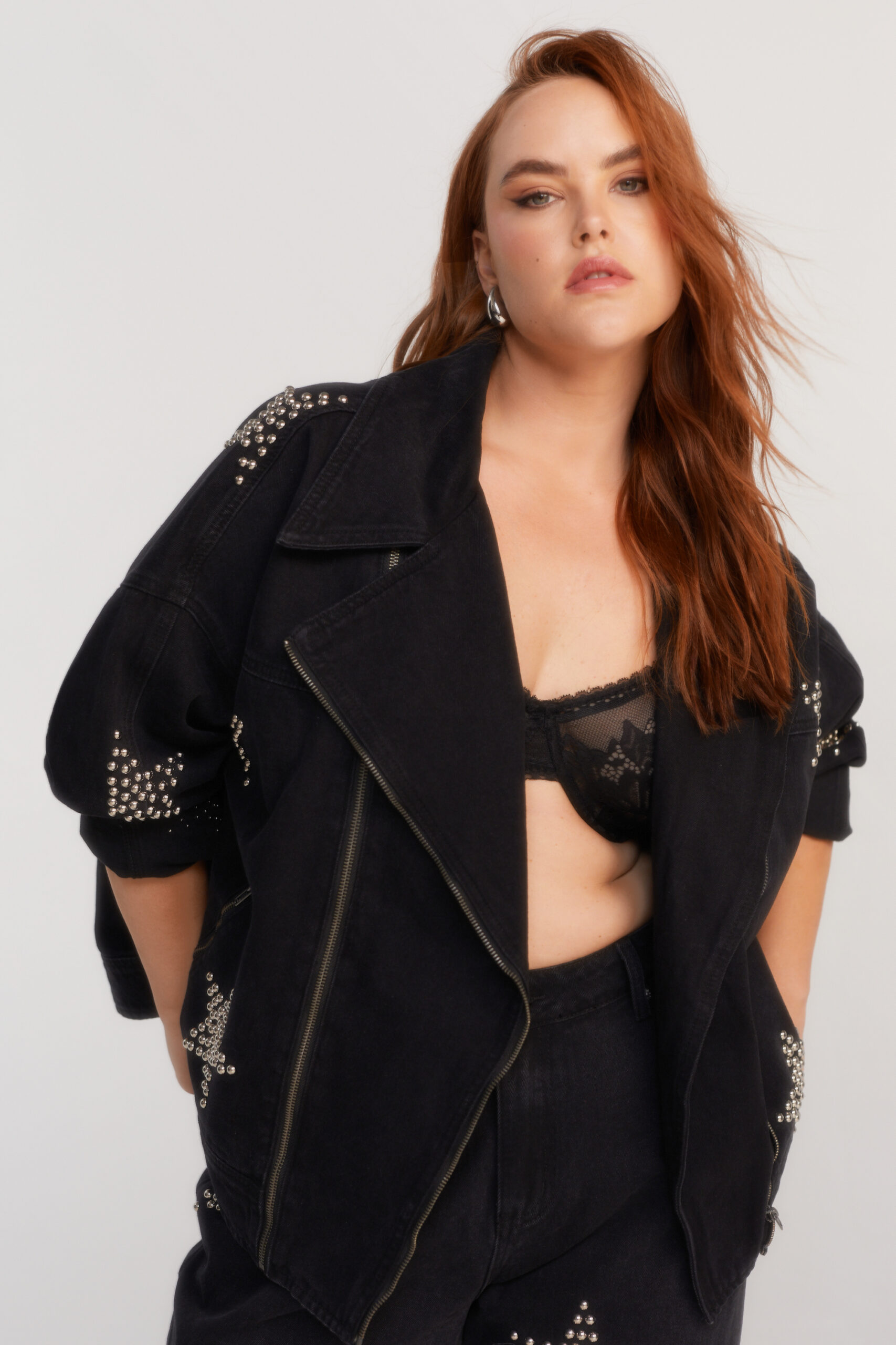 Plus Size Star Studded Denim Jacket