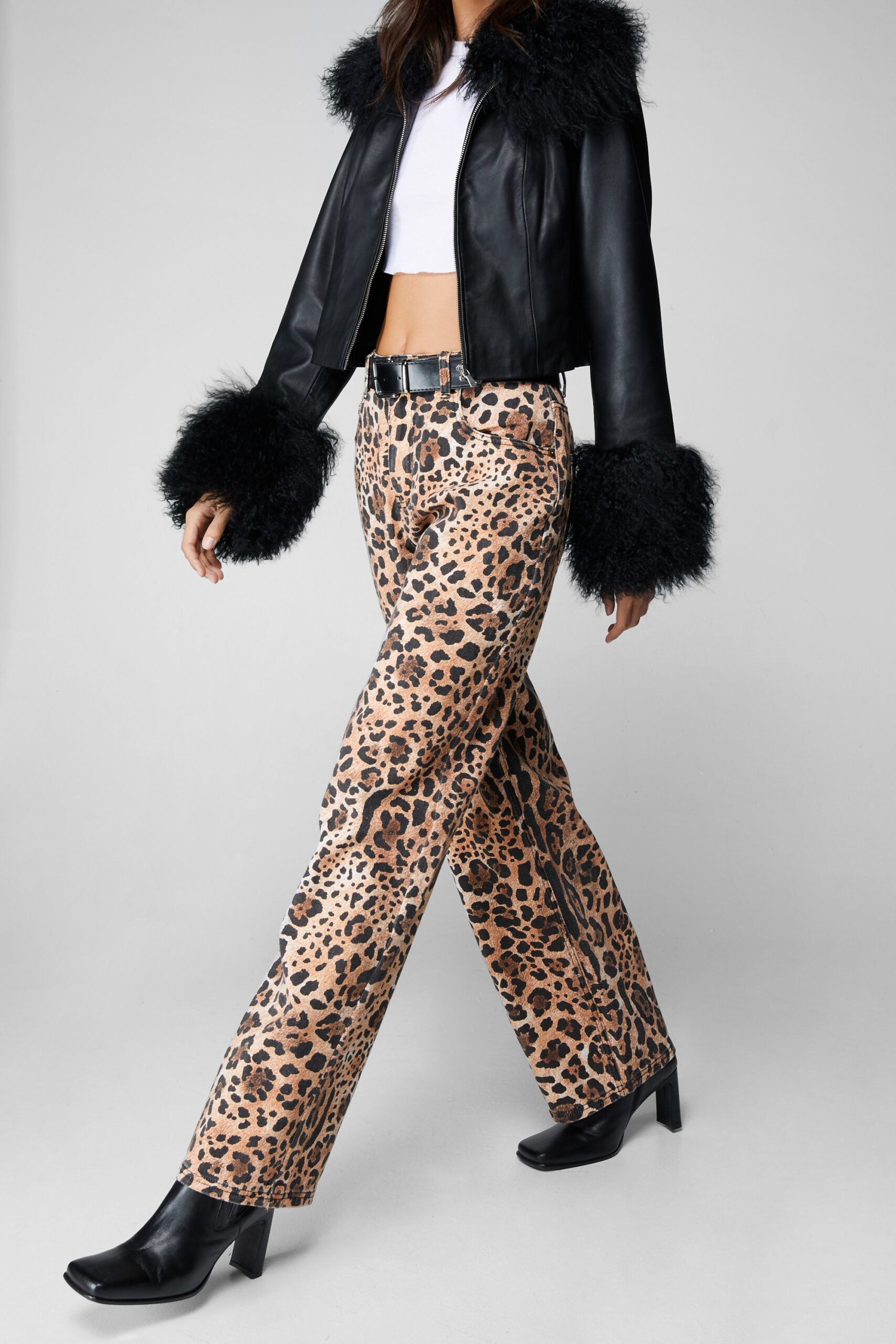 Animal Print Straight Leg Jeans