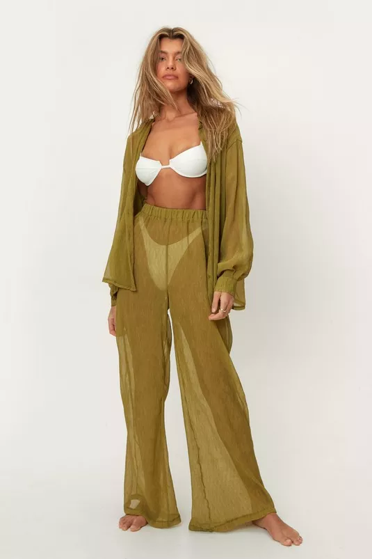 Plisse Wide Leg Beach Trousers