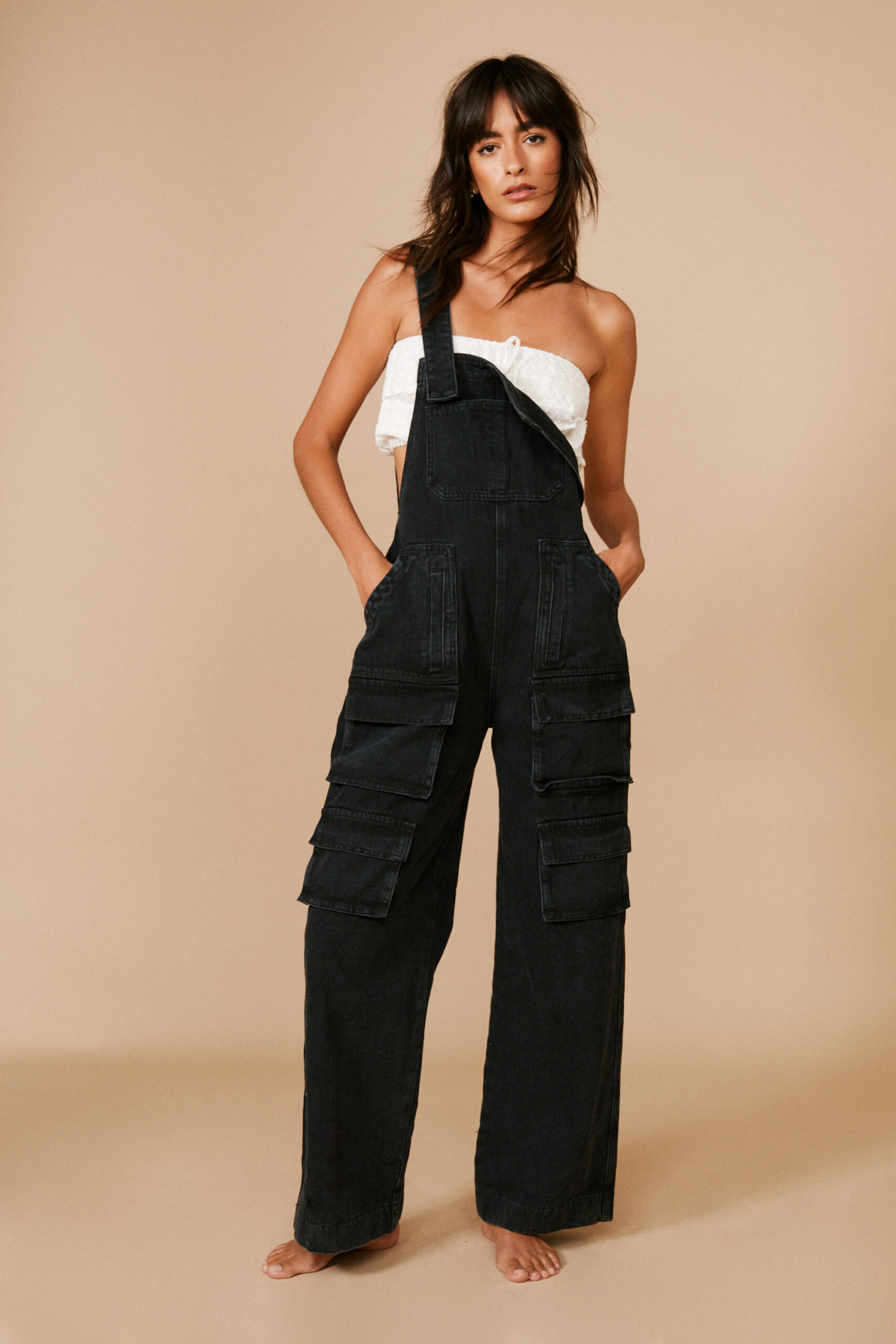 Pocket Detail Denim Cargo Overalls