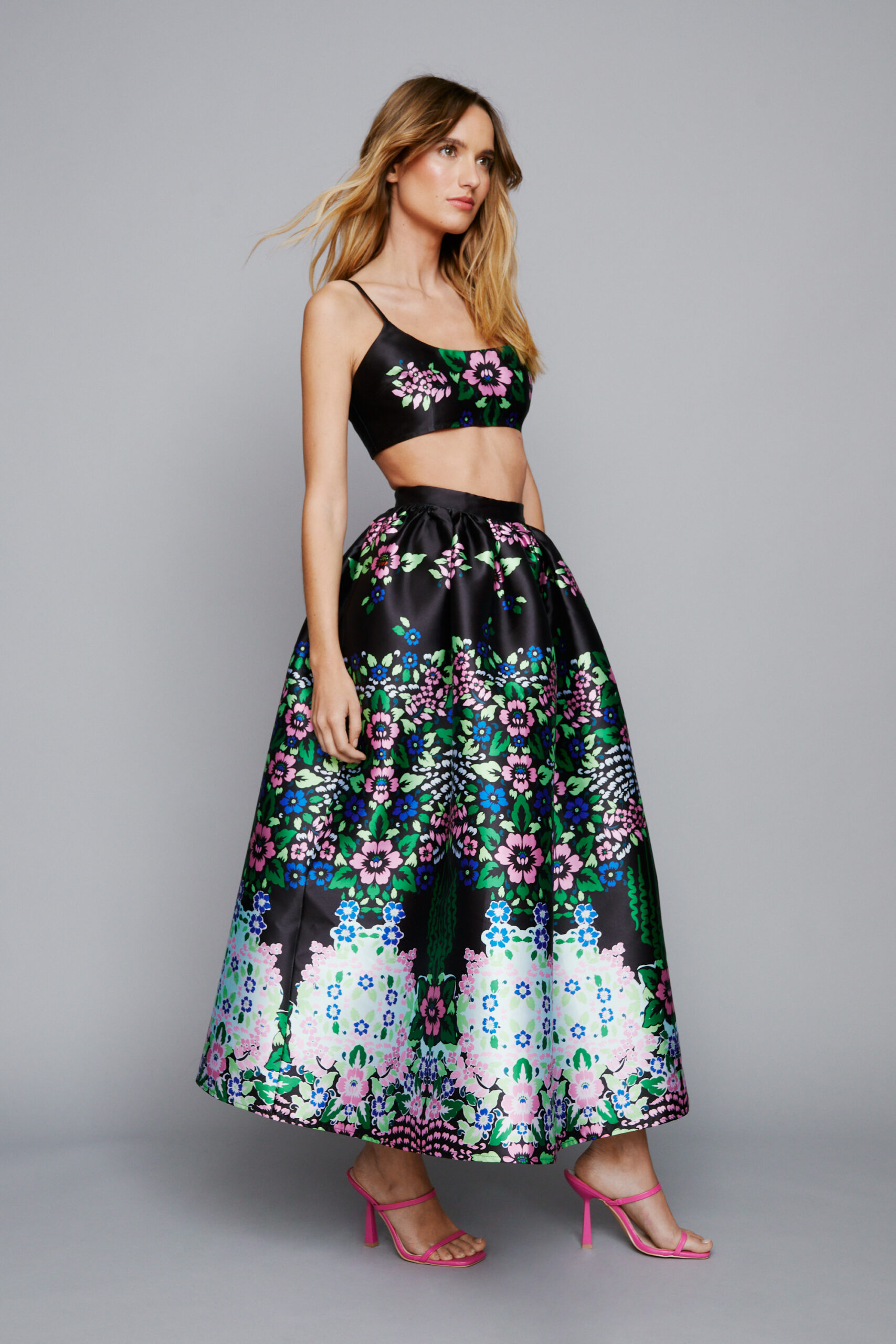 Floral Print Structured Maxi Skirt