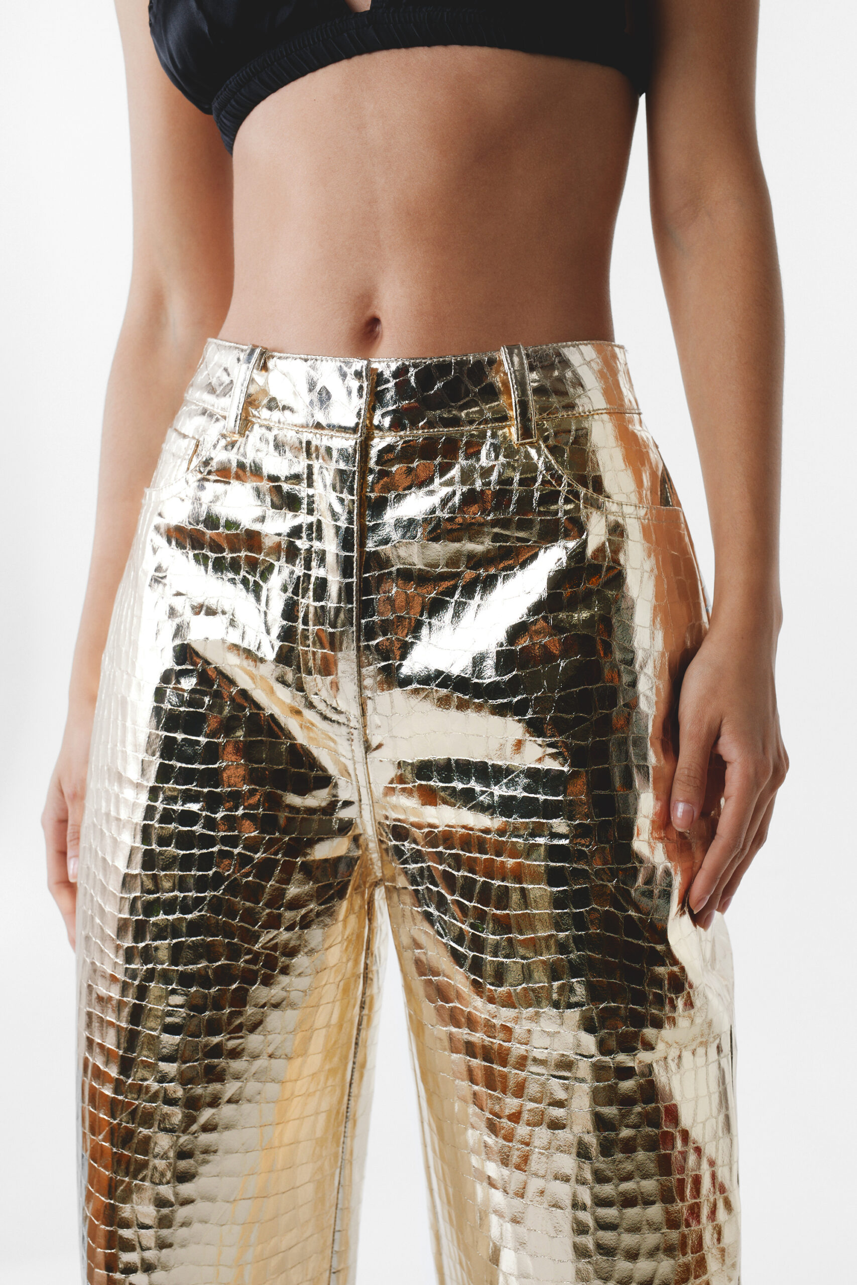 Premium Metallic Croc Straight Leg Trousers