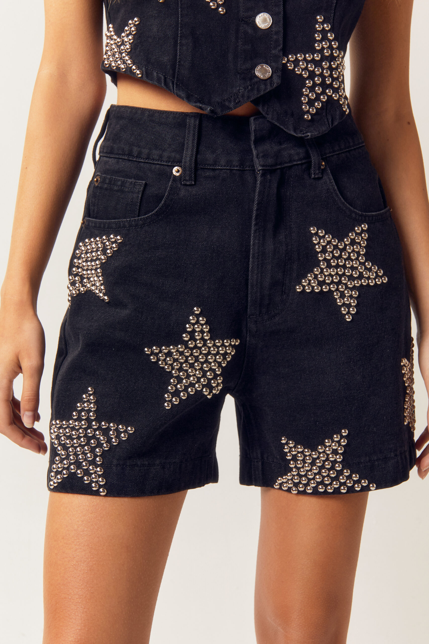 Denim Star Studded Shorts