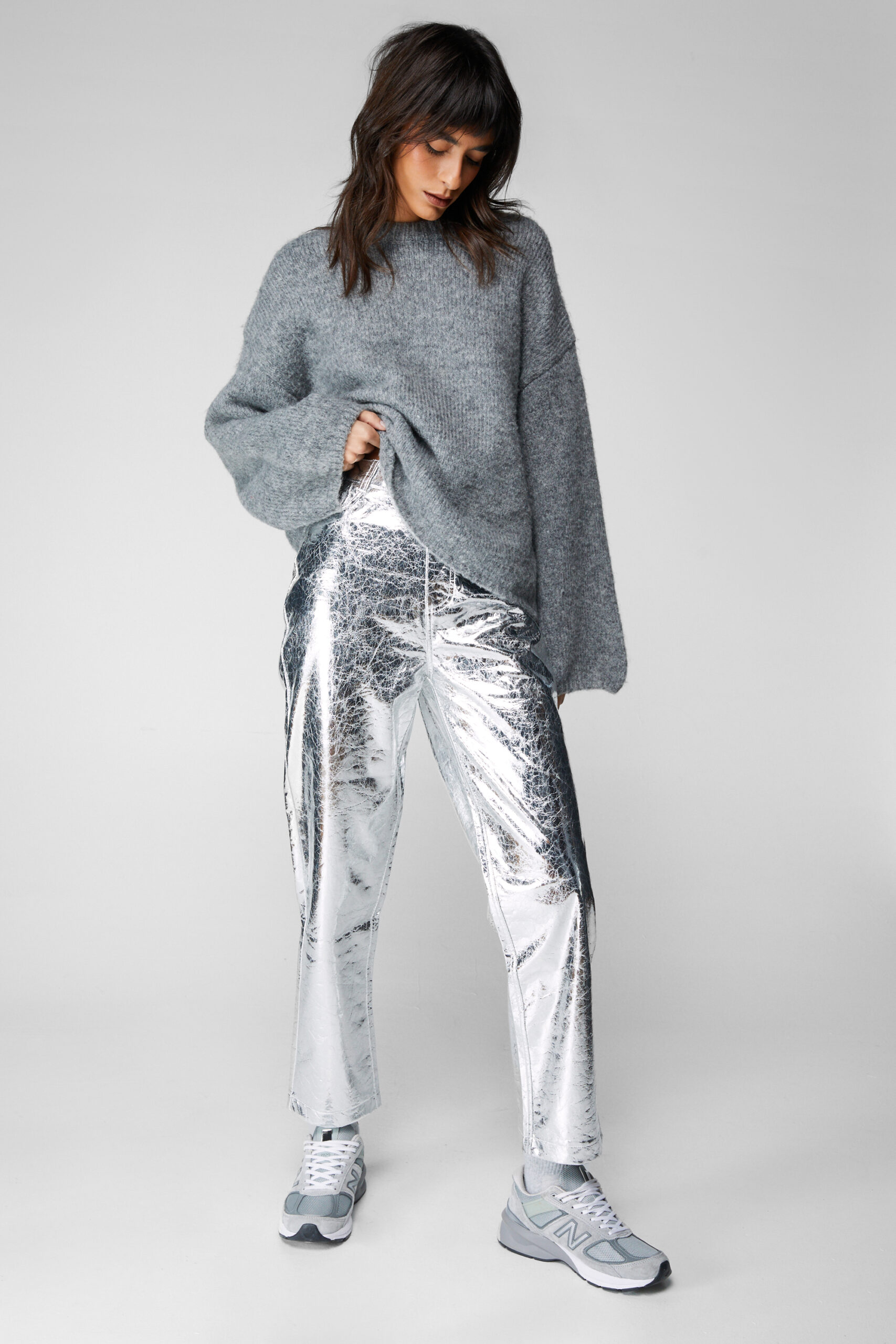 Metallic Crackle Faux Leather Pants