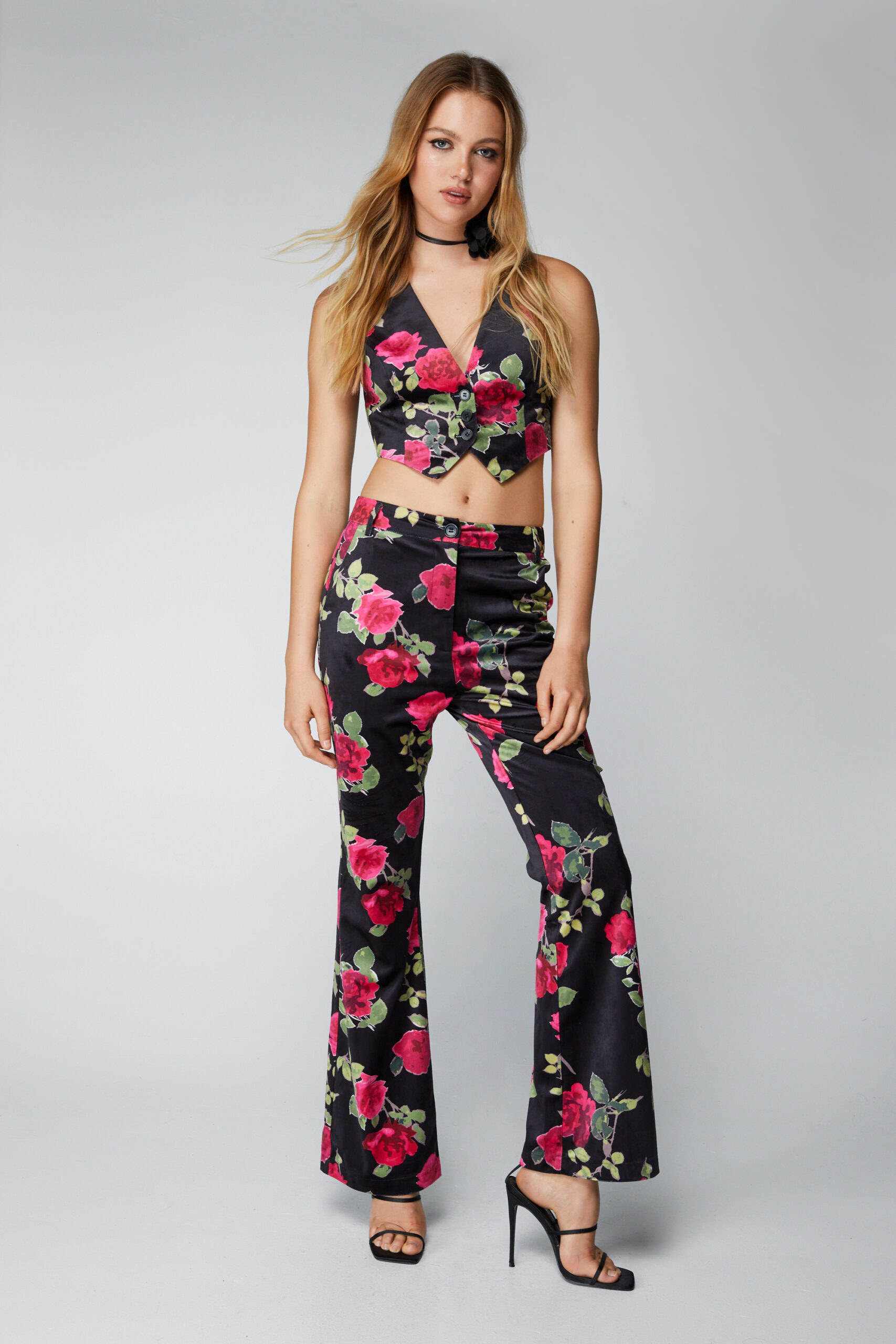 Premium Printed Velvet Flare Pants