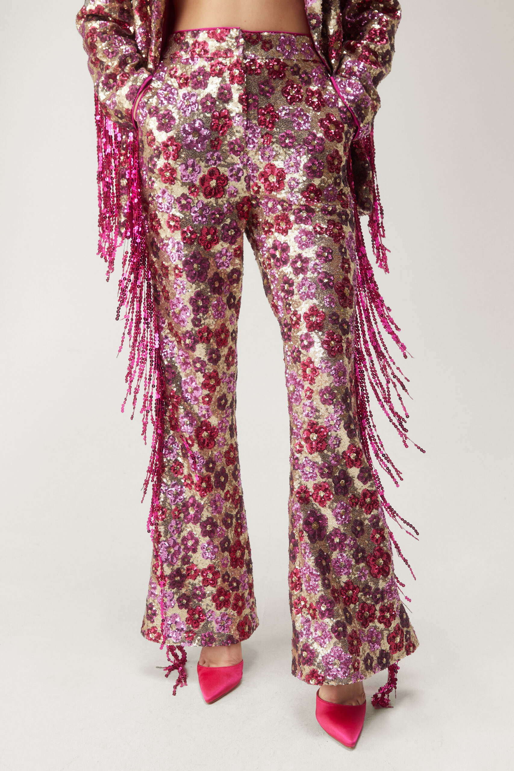 Floral Sequin Flare Pants