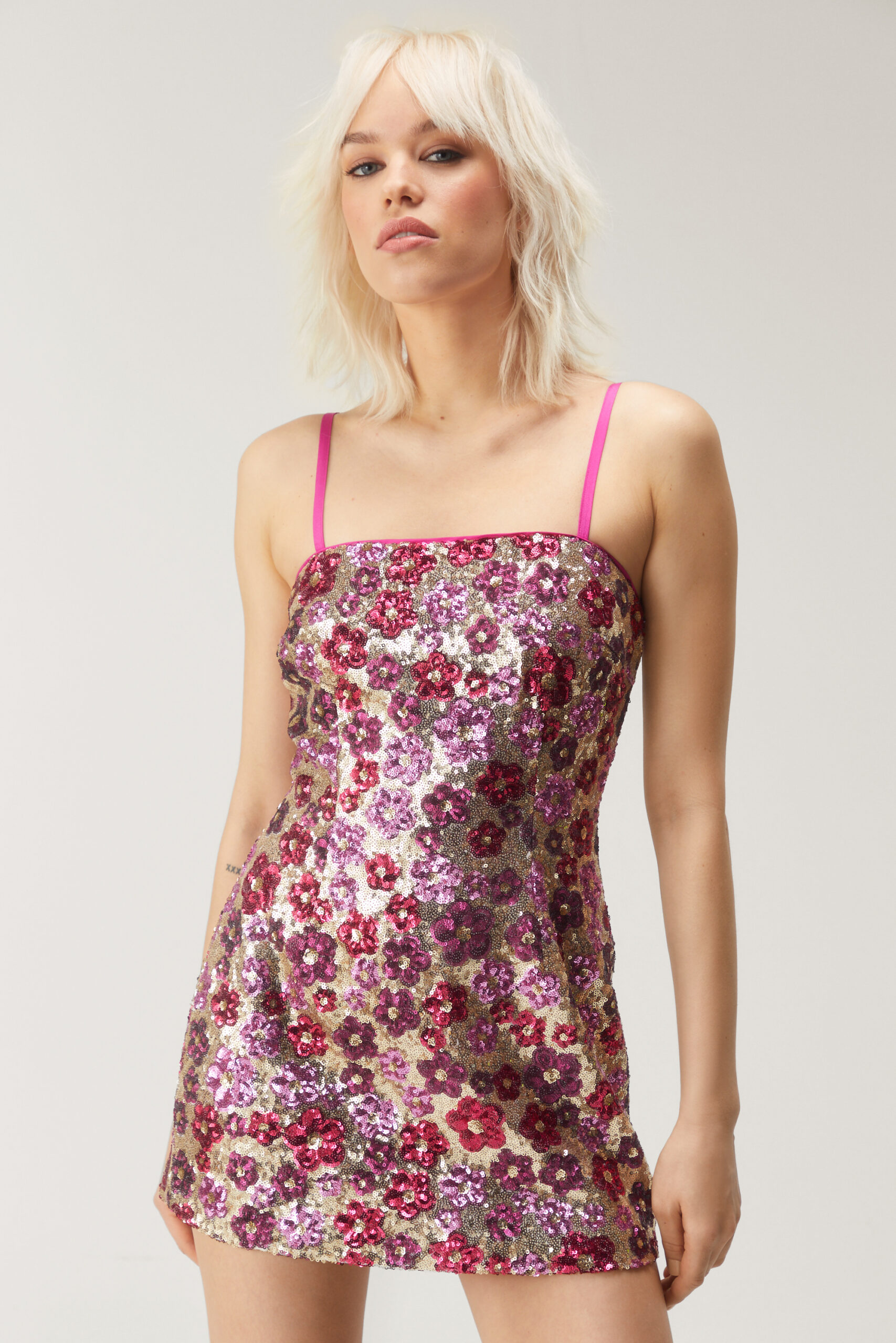 Floral Sequin Mini Dress