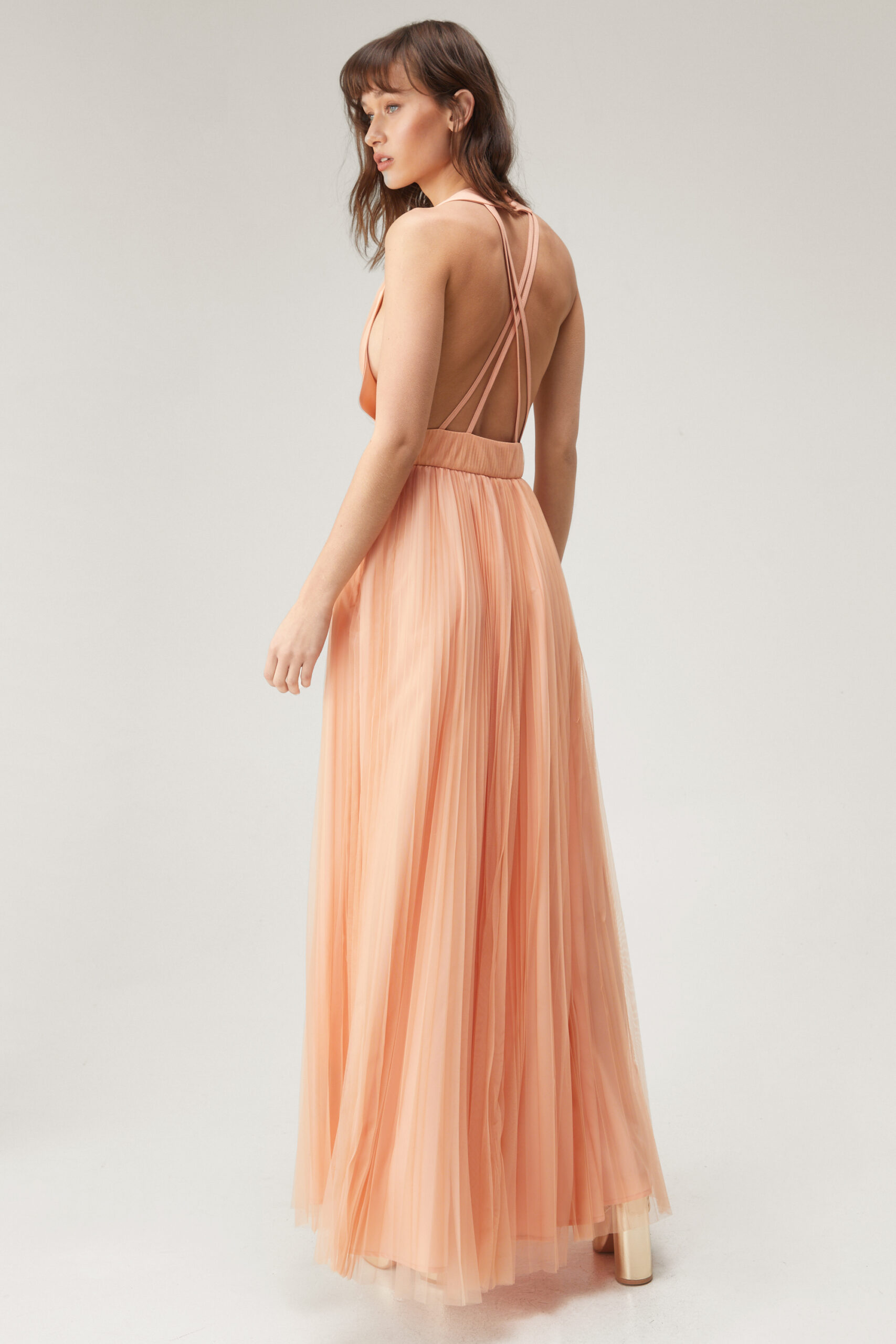 Tulle Plunge Maxi Dress