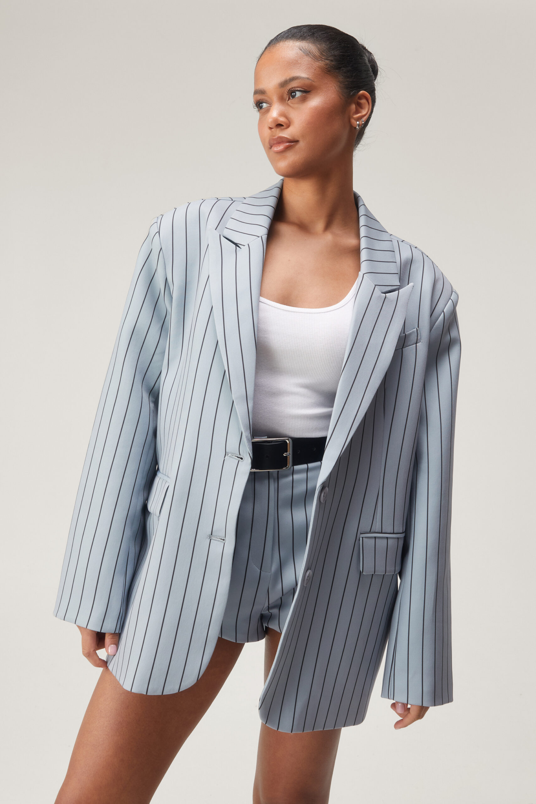 Premium Printed Stripe Oversized Blazer