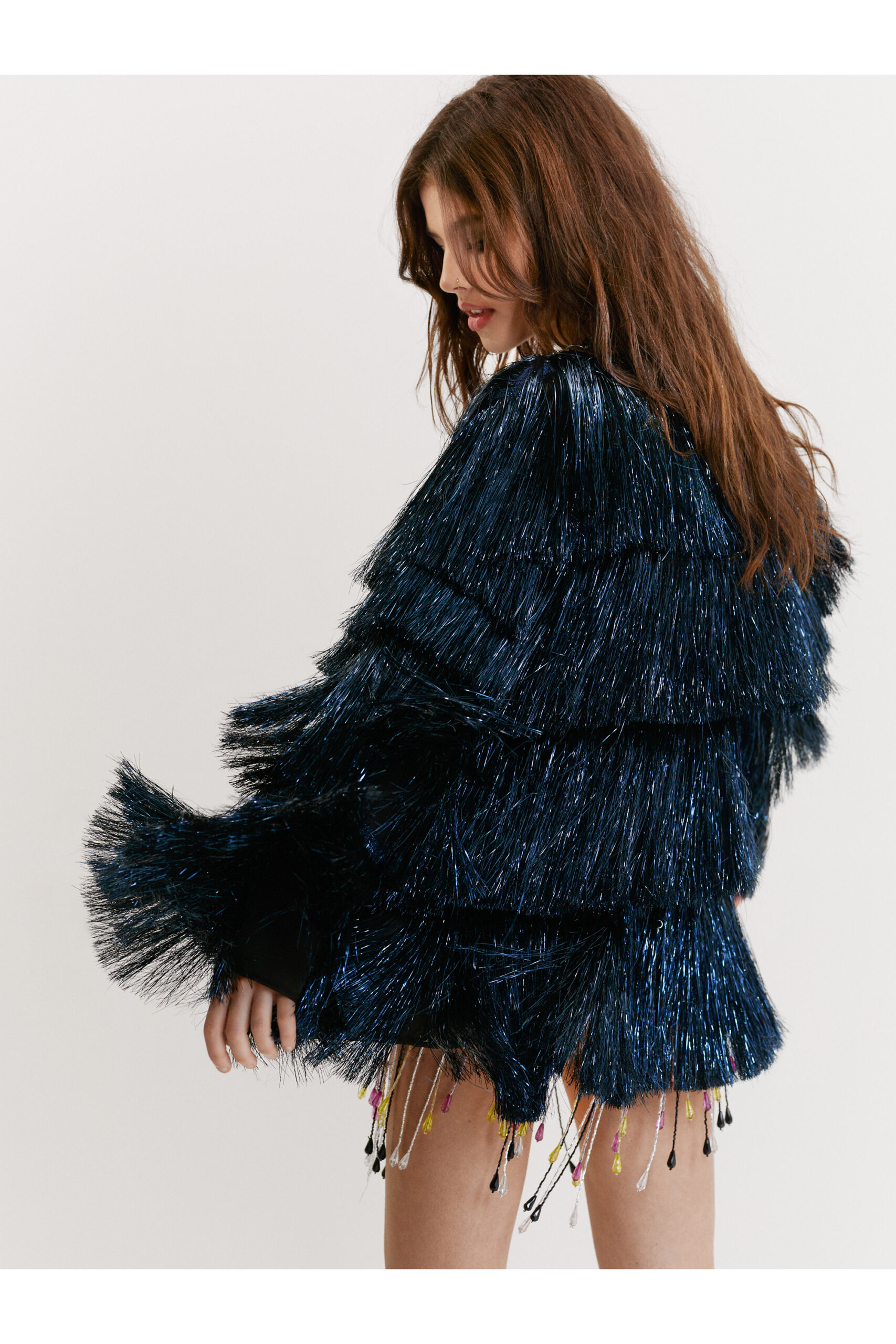 Metallic Layered Fringe Tinsel Jacket