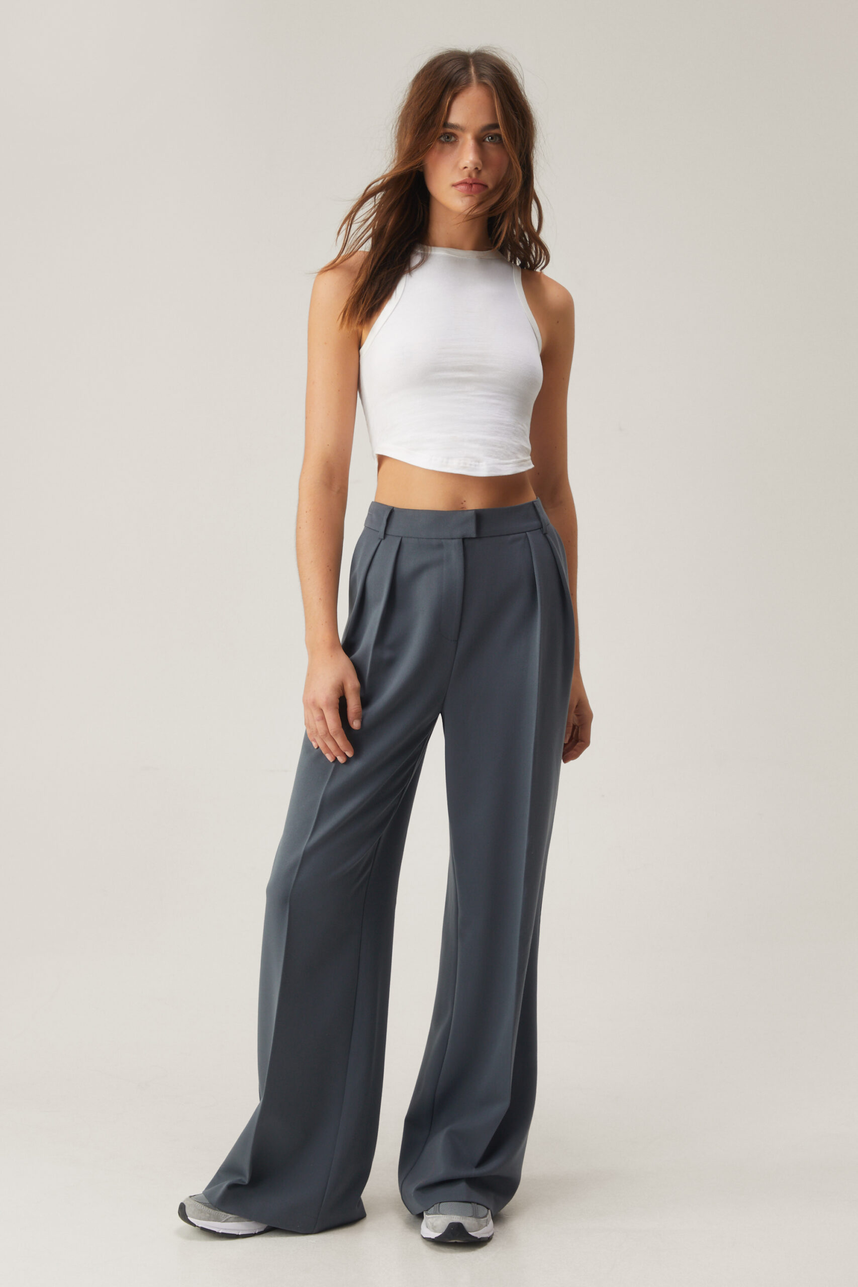 Tailored Pleat Detail Wide Leg Pants