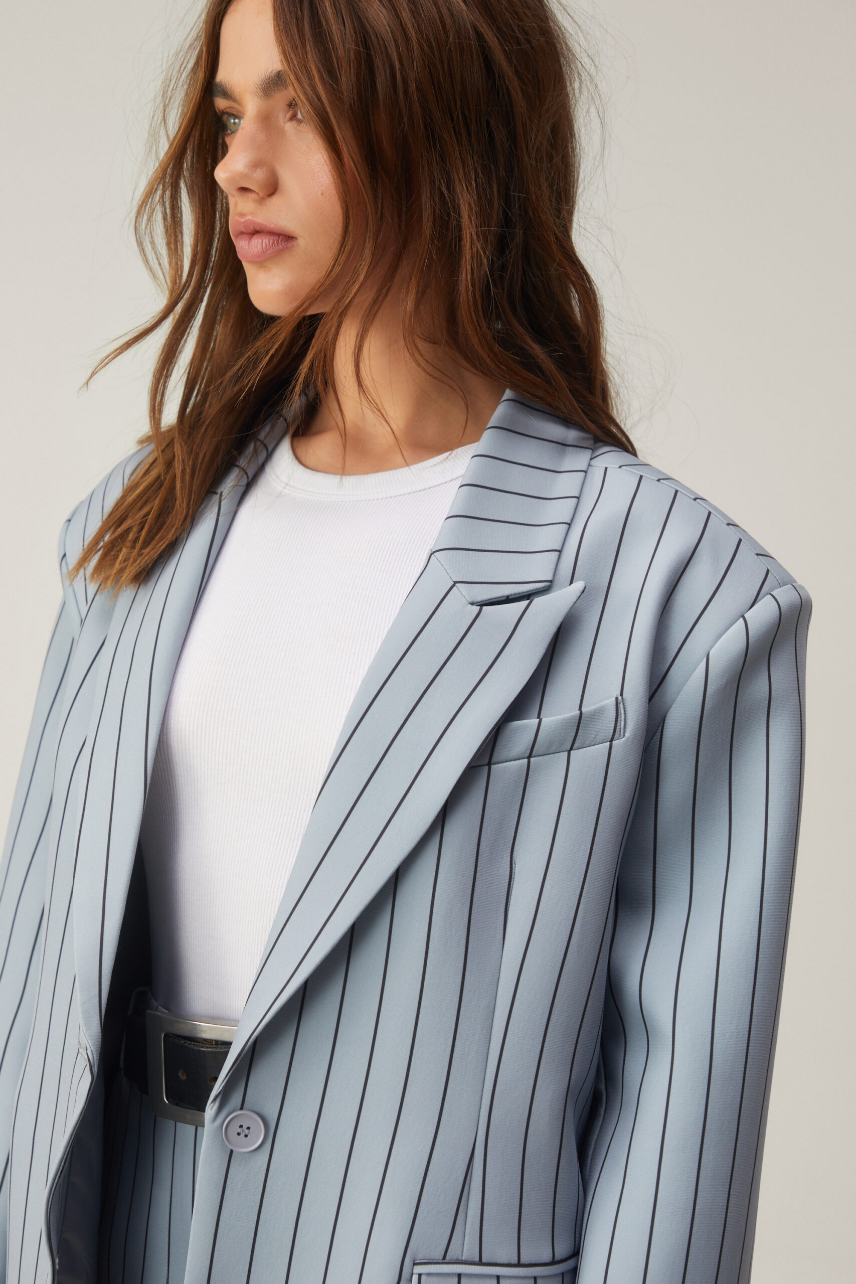 Premium Printed Stripe Oversized Blazer