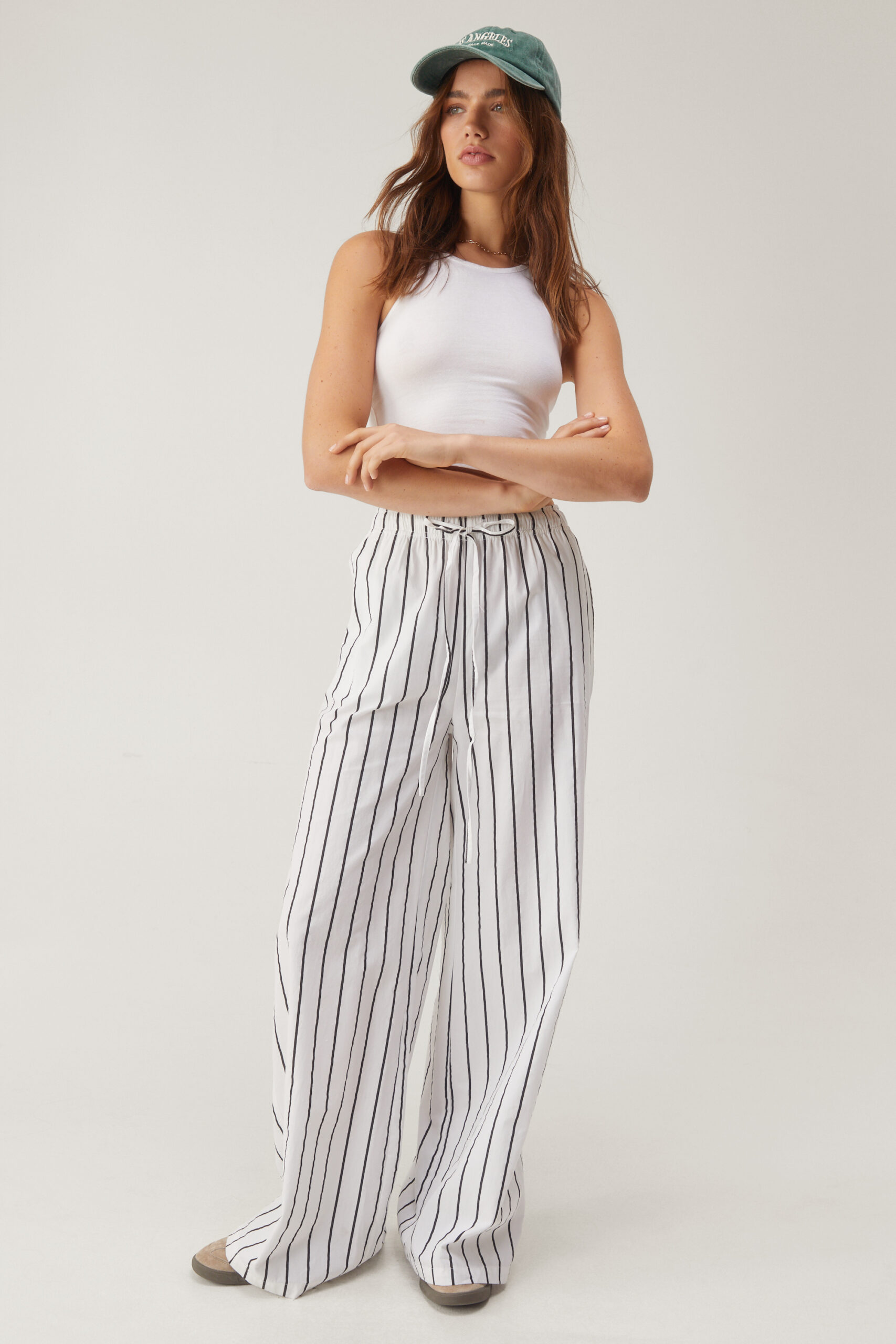 Monochrome Stripe Drawstring Wide Leg Pants