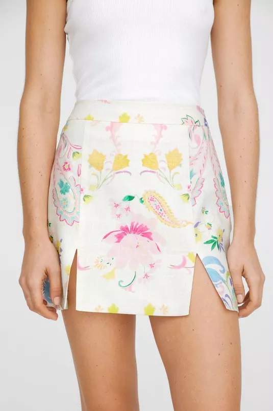 Premium Floral Linen Mini Skirt