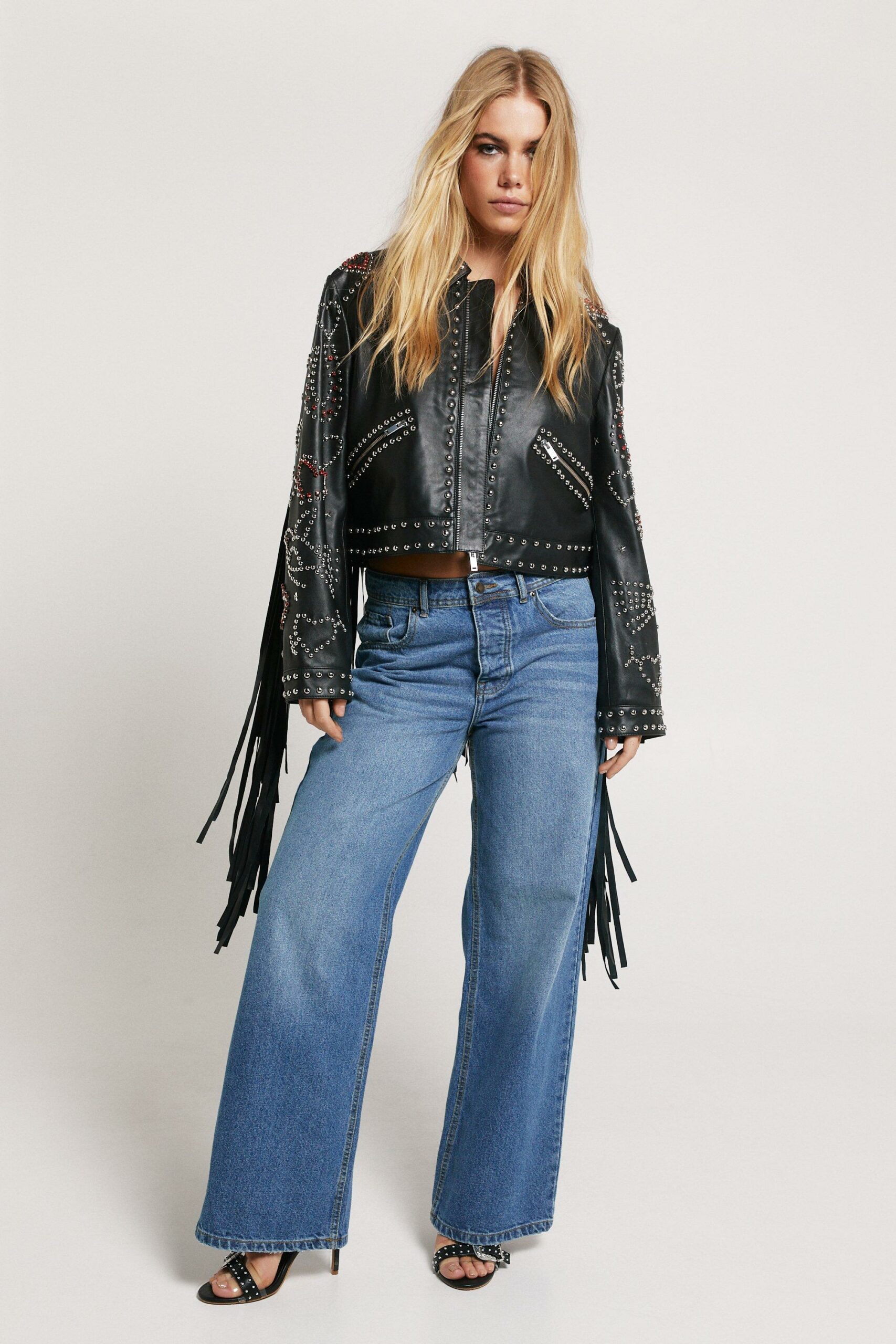 Real Leather Studded Fringe Jacket