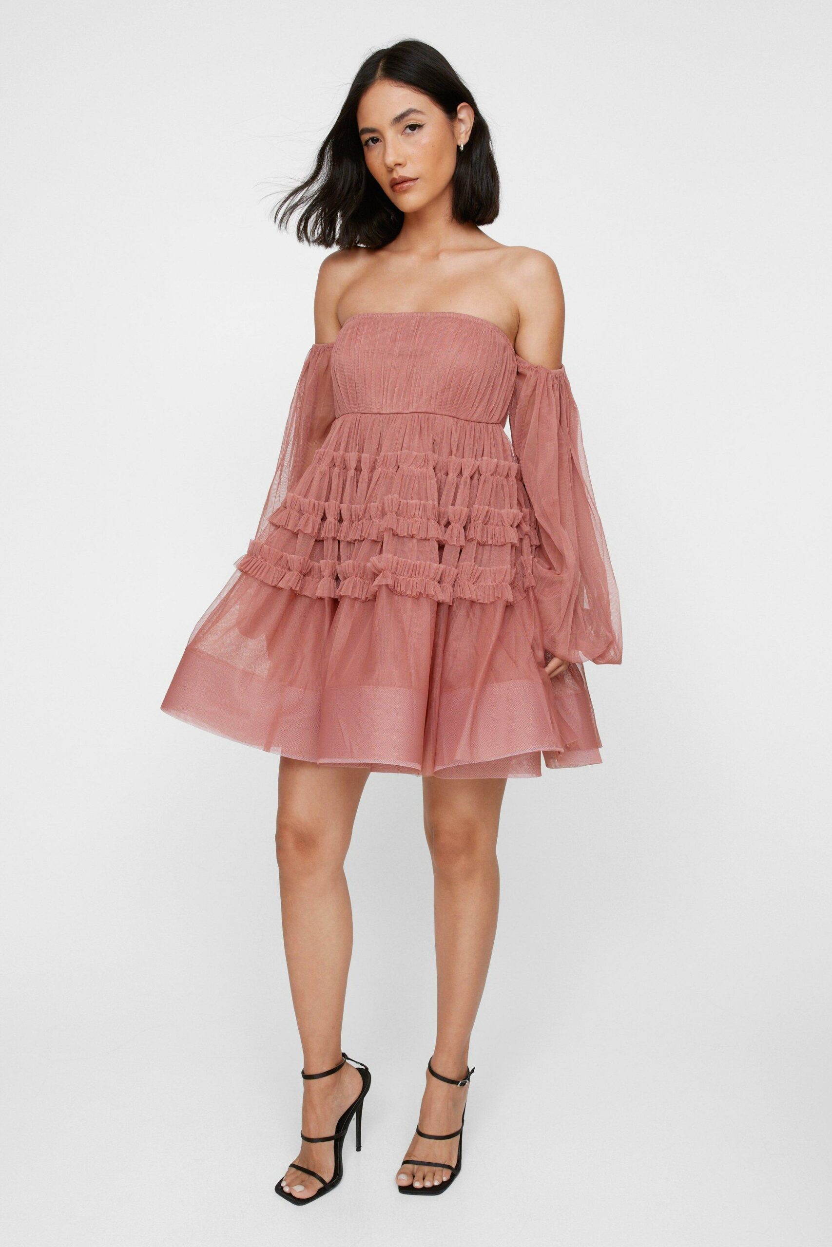 Tulle Bandeau Ruffle Skater Mini Dress