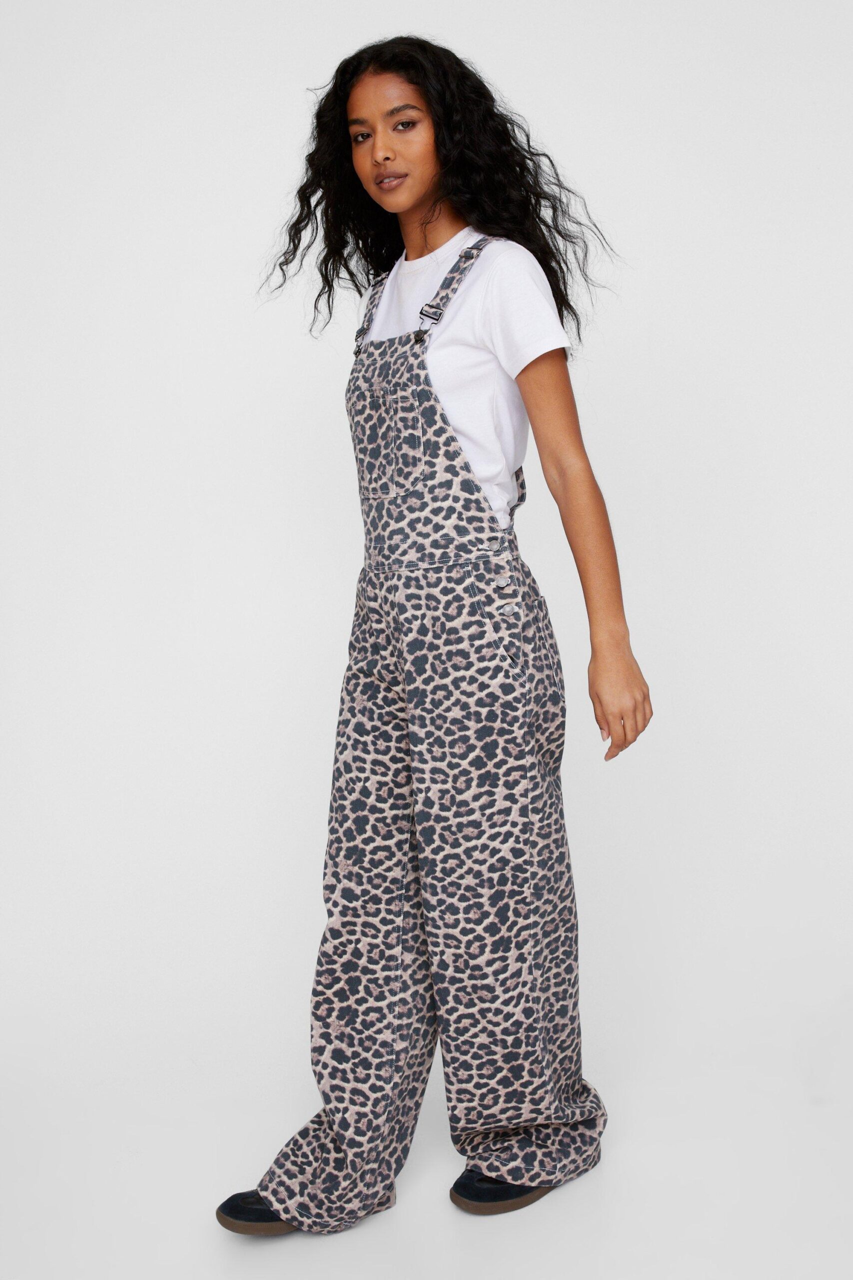 Denim Leopard Print Dungarees